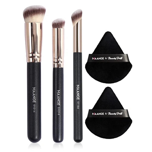 3Pcs Makeup Brushes + 2Pcs Triangle Powder Puff Set