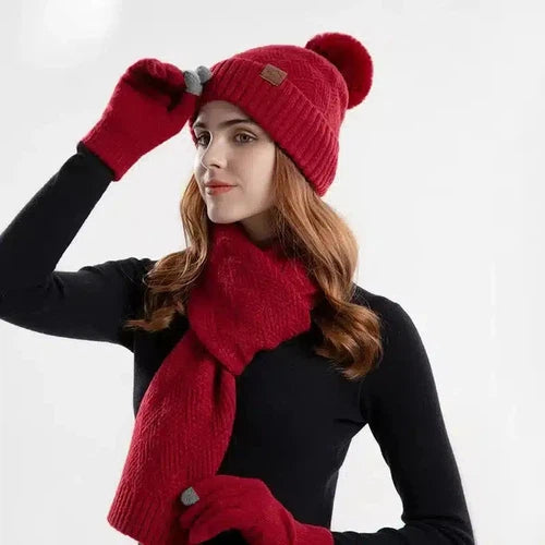 3pcs/set Winter Beanie Hat Scarf Touchscreen Gloves Set