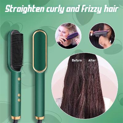 Matte Black Hair Straightener Comb - Effortless Styling Brush for Sleek, Straight Hair