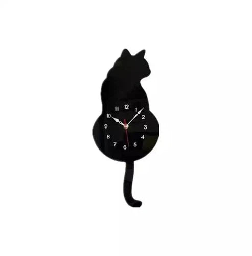 Swinging Cat Wall Clock Modern Simple Wagging Tail Creative Silent Home Decoration Clock Living Room Home Pendulum Clock-Black